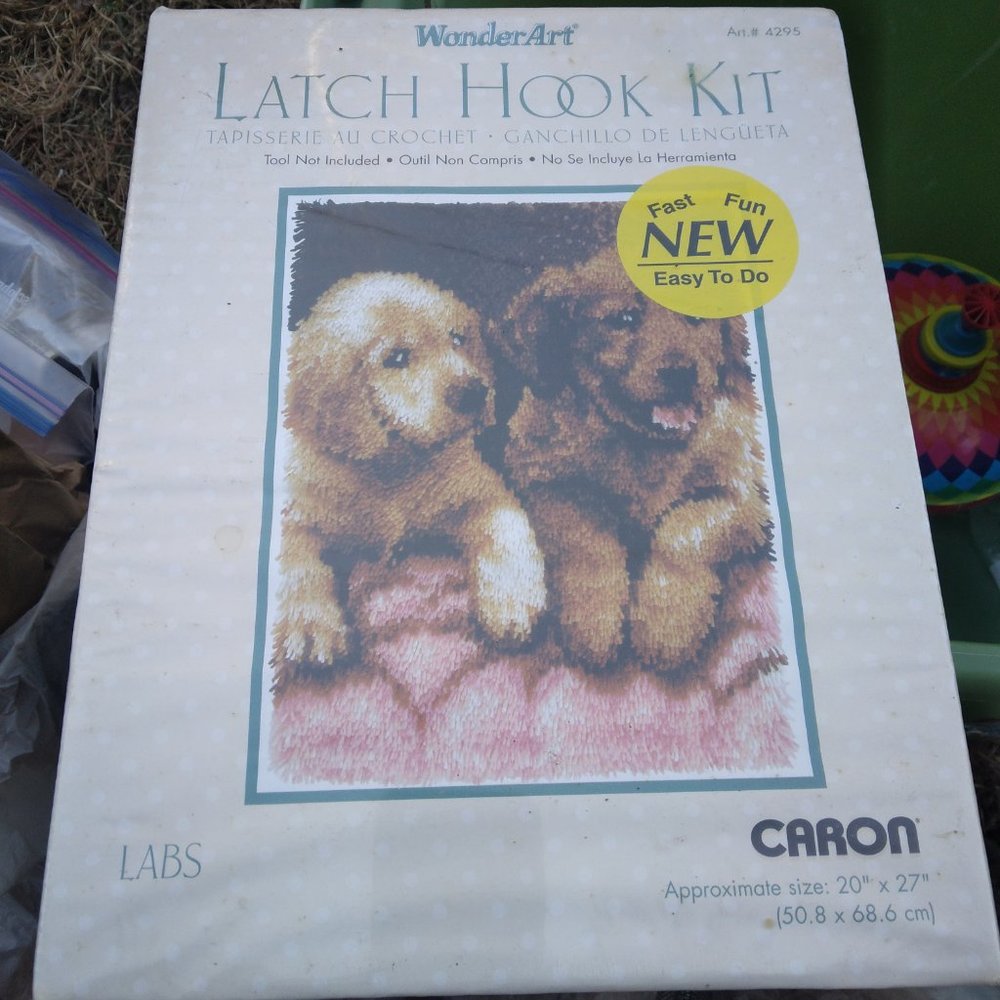 2 Wonderart Caron latch hook kits 1 latch hook tool